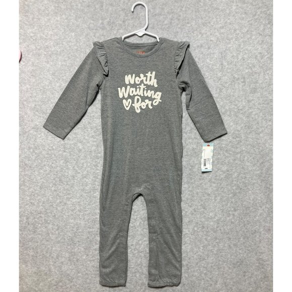 Cat and Jack Baby Girl 24 m 2pk Adaptive Rompers 'Worth Waiting For' Pink Gray - Picture 5 of 11